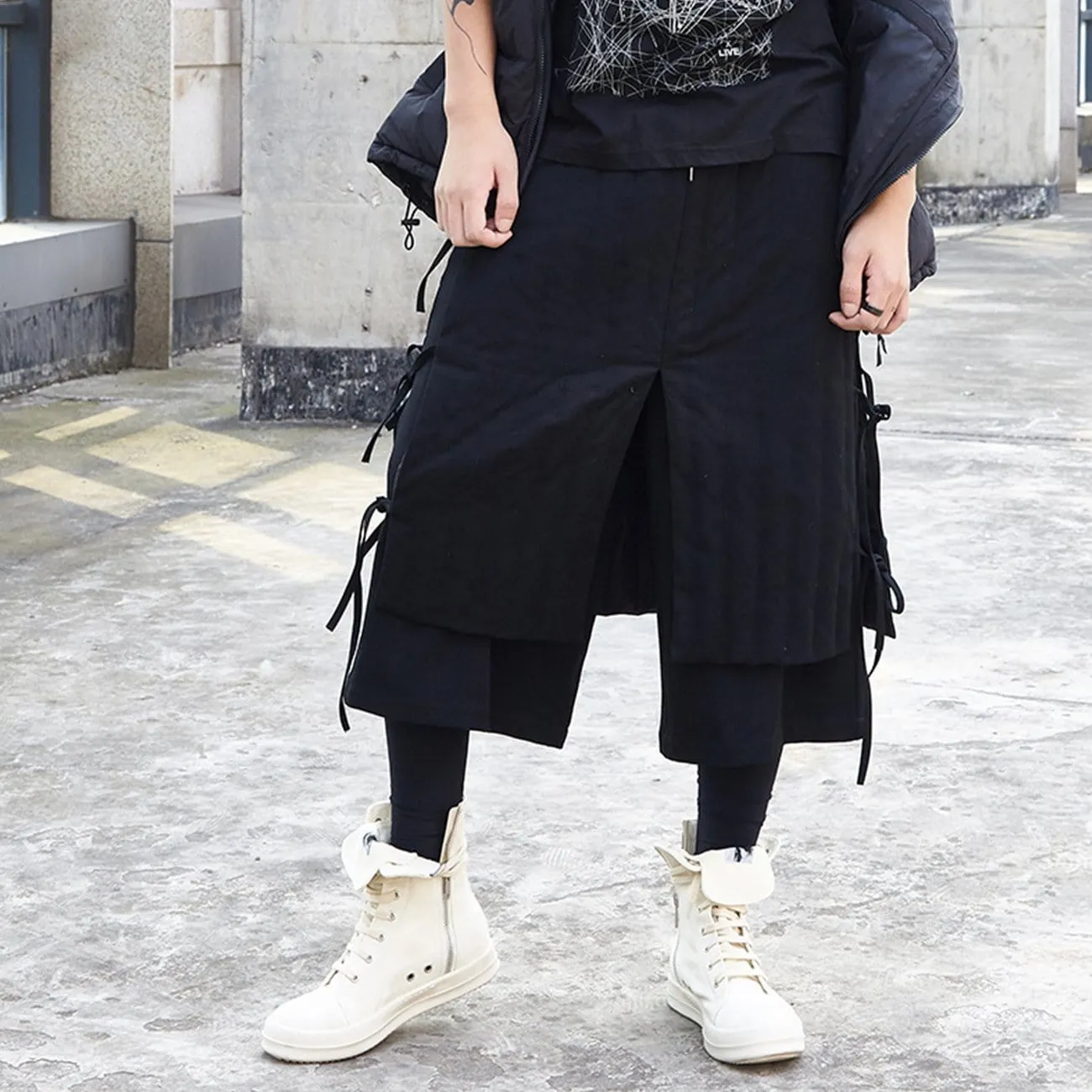 WLS Dark Oversized Thick Ankle-Length Pants