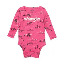 Wrangler Baby Girls Pink Desert Scene Thermal Long Sleeve Onesie