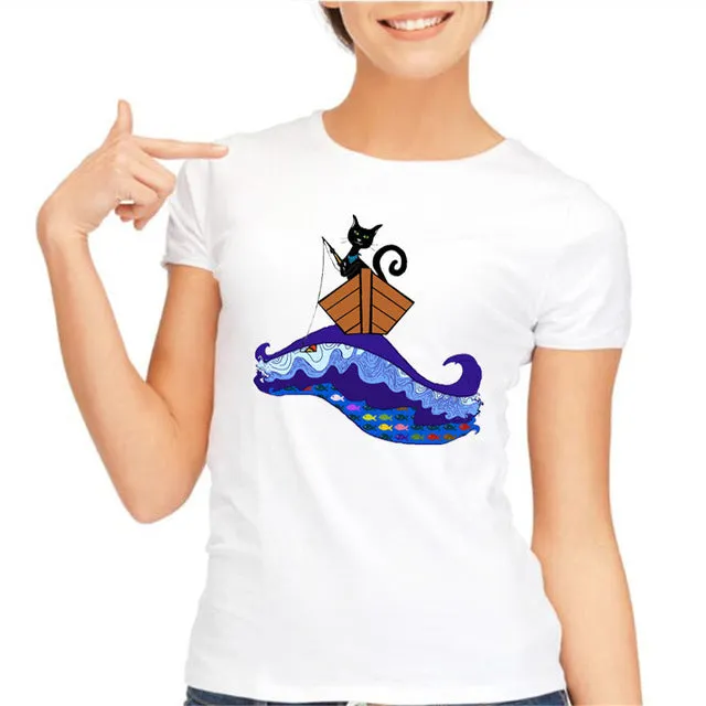 yiwuliming Womens t shirt Harajuku go fishings t -Shirt For lady 2017 summer popular female t shirt funny kawaii tops tees