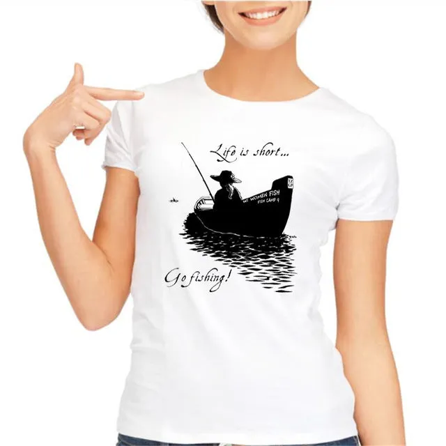 yiwuliming Womens t shirt Harajuku go fishings t -Shirt For lady 2017 summer popular female t shirt funny kawaii tops tees