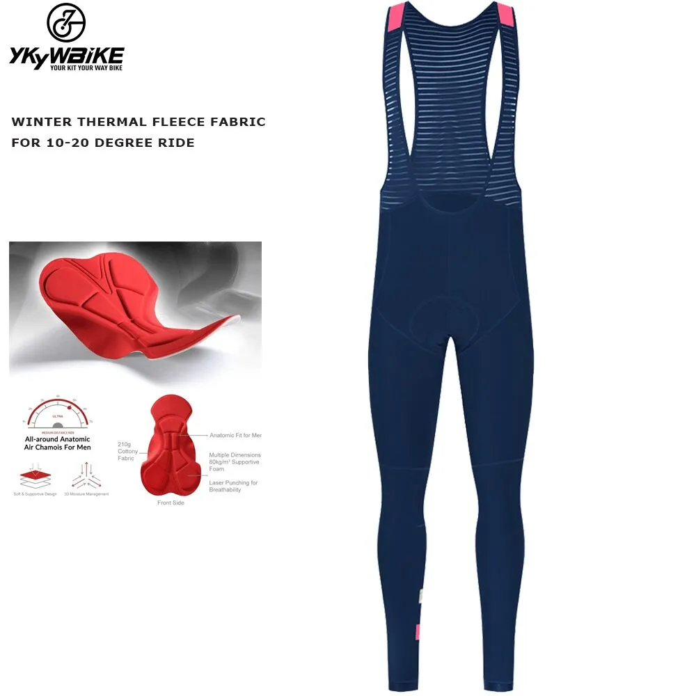 YKYW Men's Pro Tight Cycling Bib Long Pants 8H Ride Winter 10-20℃ Tights Warm Thermal Fleece Upgraded Italy Double Arrow Cushion