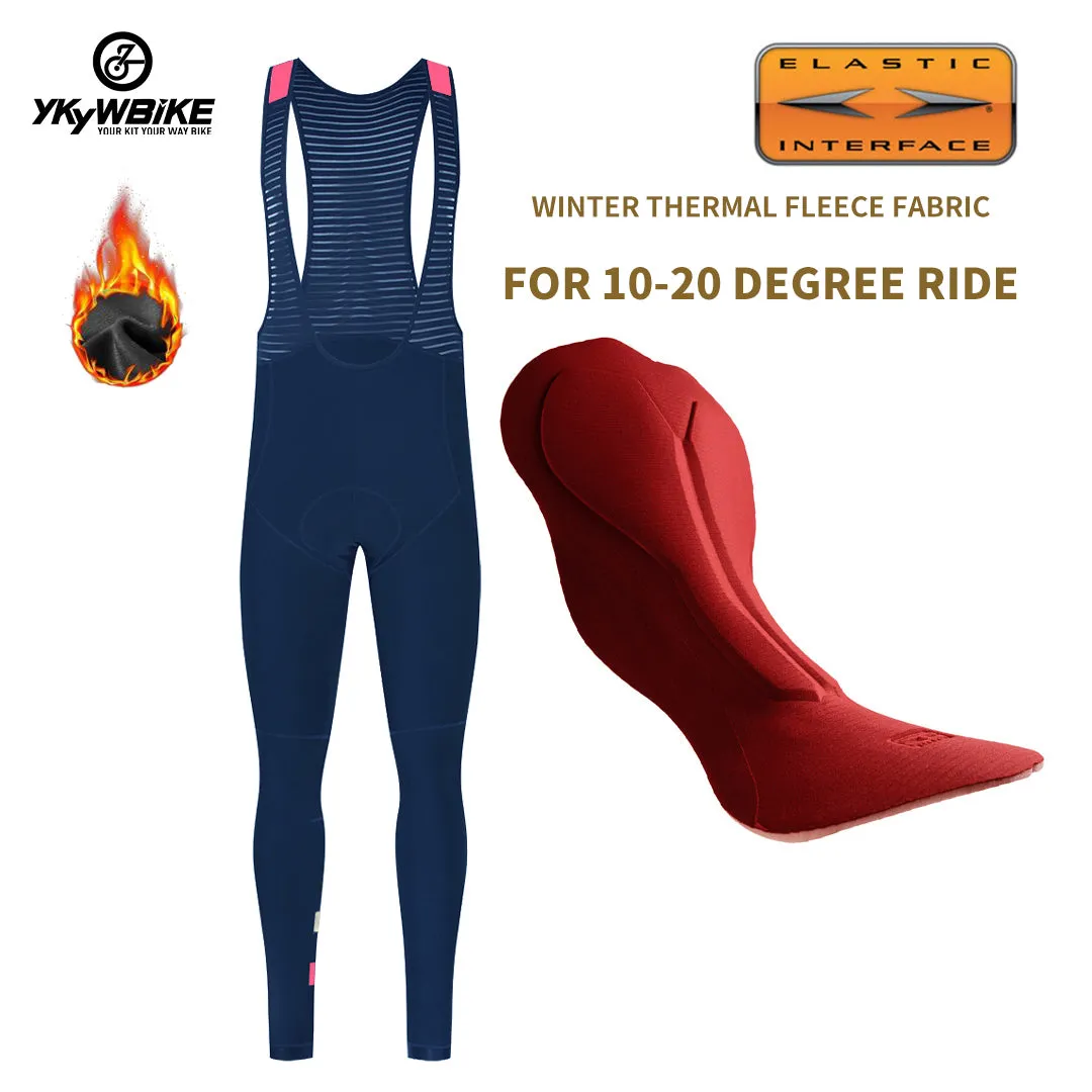 YKYW Men's Pro Tight Cycling Bib Long Pants 8H Ride Winter 10-20℃ Tights Warm Thermal Fleece Upgraded Italy Double Arrow Cushion